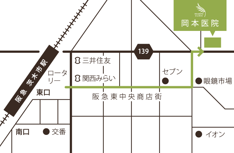 岡本医院までの地図